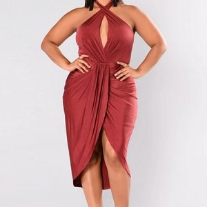 Plus Size Burgundy Draped Dress